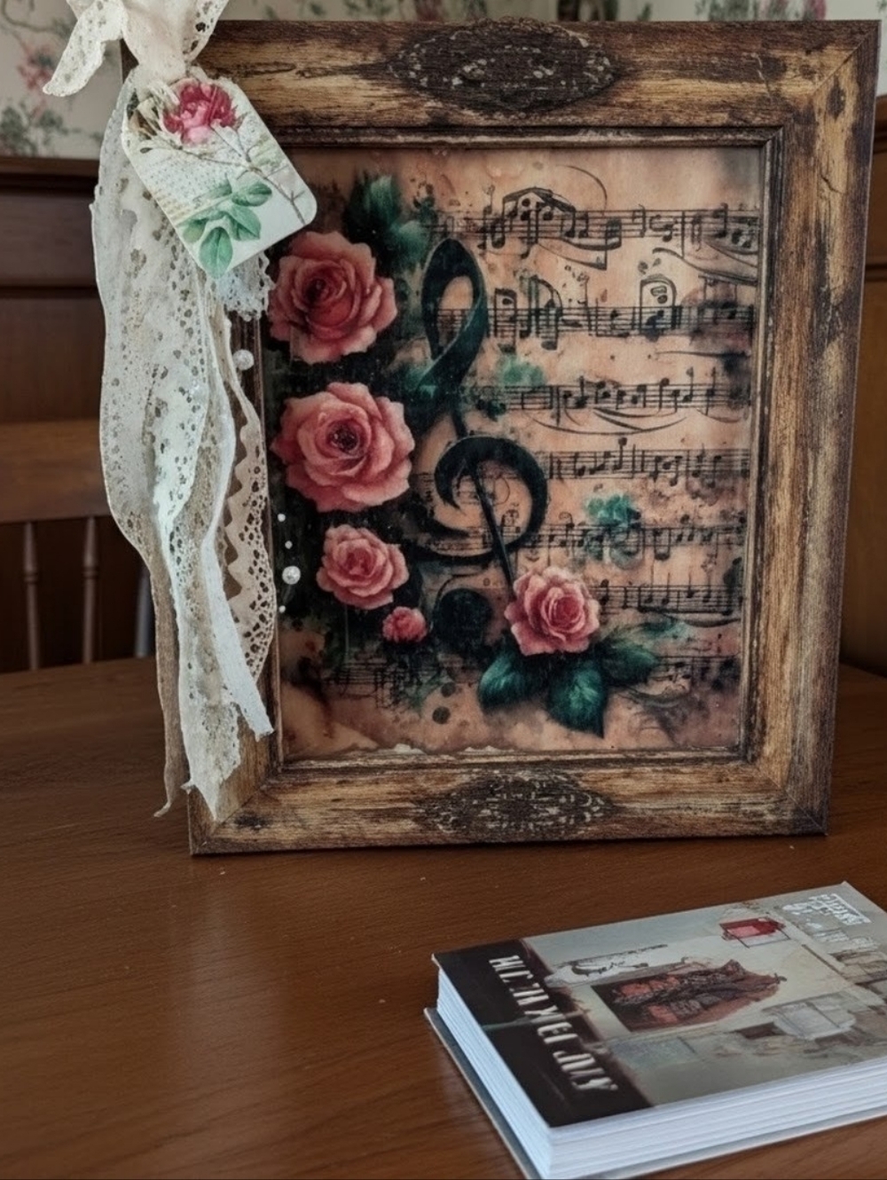 Vintage Music and Roses Art Piece